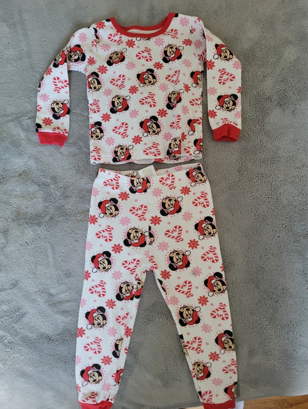 Disney Mickey Mouse 3t 2 PC Pj Set Christmas Candy Canes Red White Holiday EUC